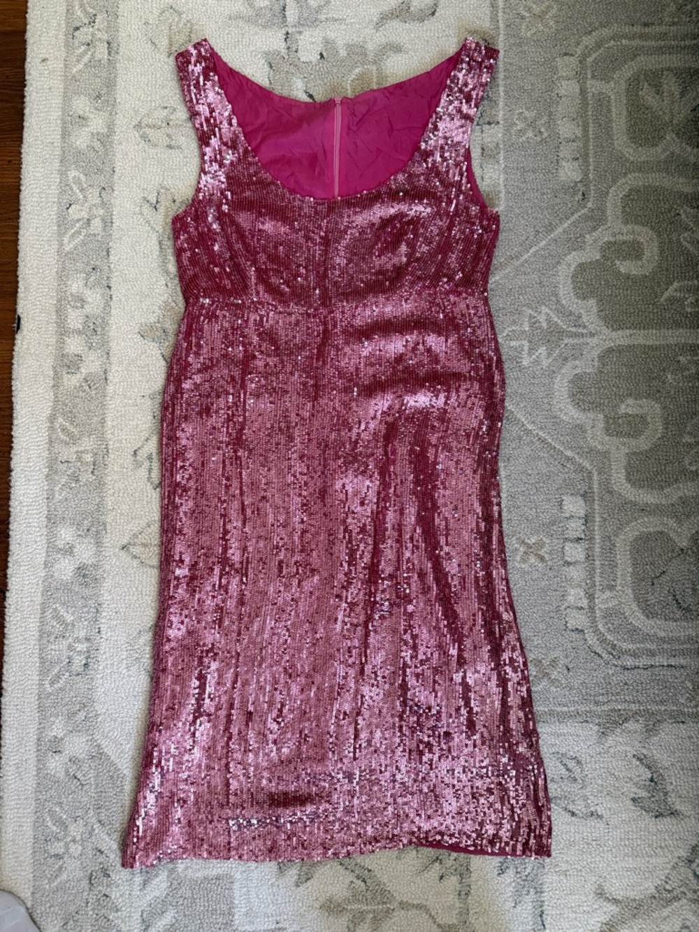 Pink Sequin Vintage Dress - Sleeveless, Zip Closure and Lined